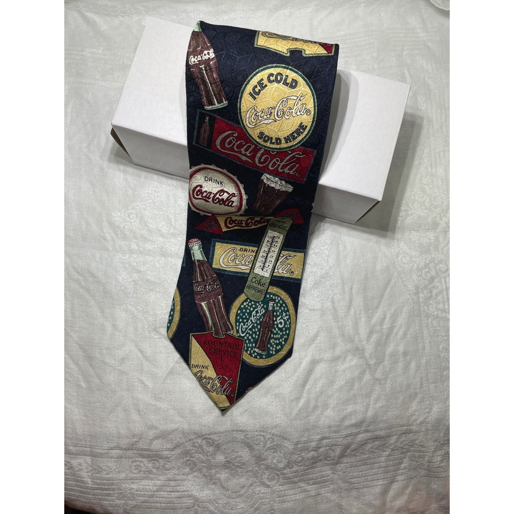 Coca Cola Tie Silk Necktie Coke Bottles Vintage USA Made Novelty Mens